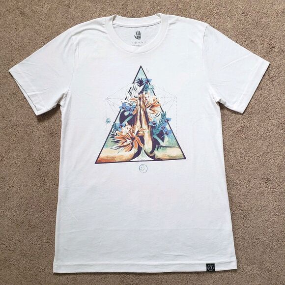 Boho Beautiful Anjali Eco Praying Hands Graphic T-shirt Soft Cotton White Size S - Picture 1 of 5